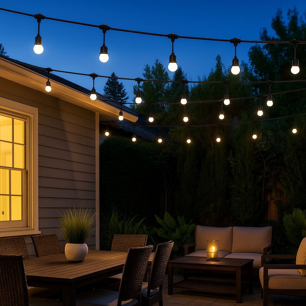 Guirlande lumineuse d'extérieur - 10 ampoules LED E27 1W - Blanc chaud - 10 m - IP44 - 5