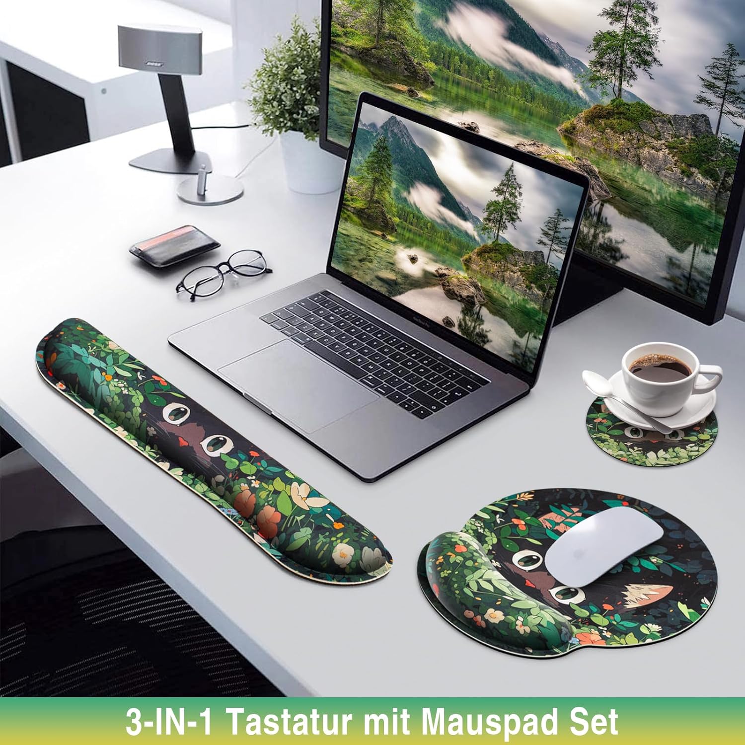 Podkładka pod mysz 3 w 1 z żelową poduszką, ergonomiczna podkładka pod nadgarstek pod klawiaturę + podkładki antypoślizgowe z pianką memory (Koty) - 2