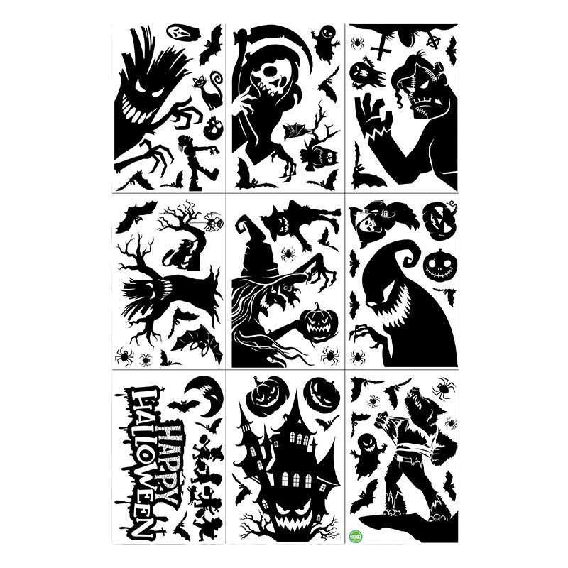 Naklejki na okna z motywem Halloween, straszne naklejki na okna, 20 x 30 cm, 9 arkuszy, straszne naklejki na Halloween, odpowiednie na imprezy hallowe