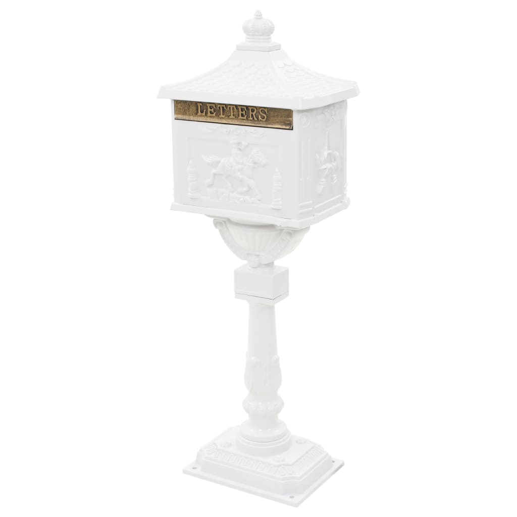 vidaXL Boîte aux lettres sur pied Aluminium Vintage Antirouille Blanc - 2