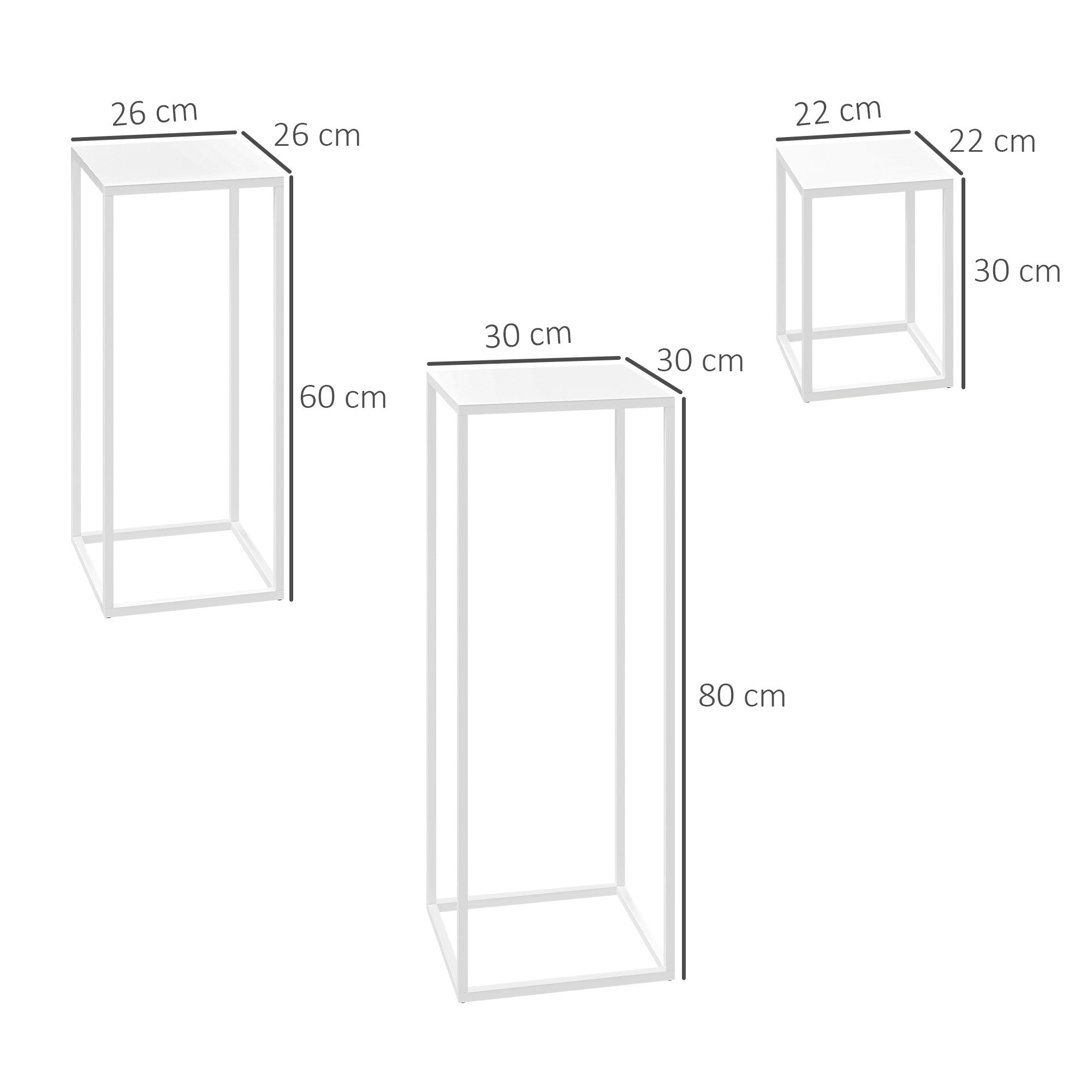 Ensemble de 3 supports à plantes carrés en métal, empilables, intérieur extérieur, jardin, balcon, maison, blancs - 4