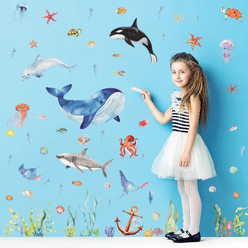 Stickers Muraux Sous la Mer Poissons Tropicaux Autocollants Muraux Mural Stickers Tortue Océan Algues pour Chambre Enfants Pépinière Salle de Bain - 2