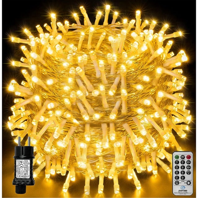 Łańcuch świetlny LED 100m 1000LED, świąteczny łańcuch świetlny IP44 wodoodporny z pilotem i timerem, 8 trybów, ciepły biały