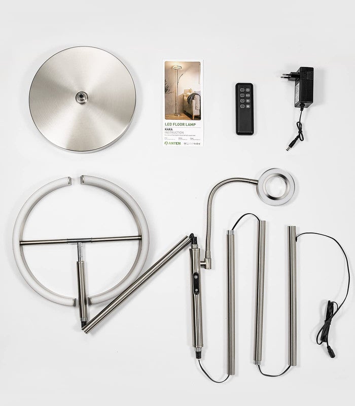 Lampadaire LED Anten Dimmable 4 Températures de Couleur 20W+7W Lampe de Lecture Flexible7W Rotatif Avec Adsorption Télécommande Design Moderne Nickel - 8