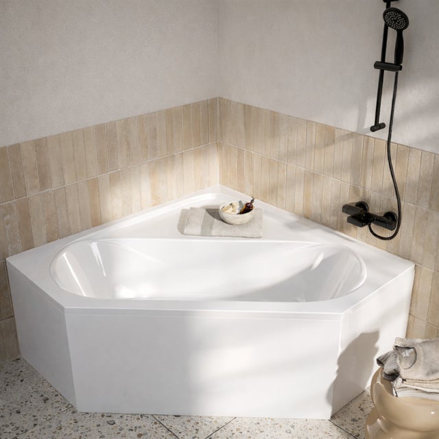 Pack Bañera de esquina 140x140x54cm con Faldon Recortable Blanco Brillante