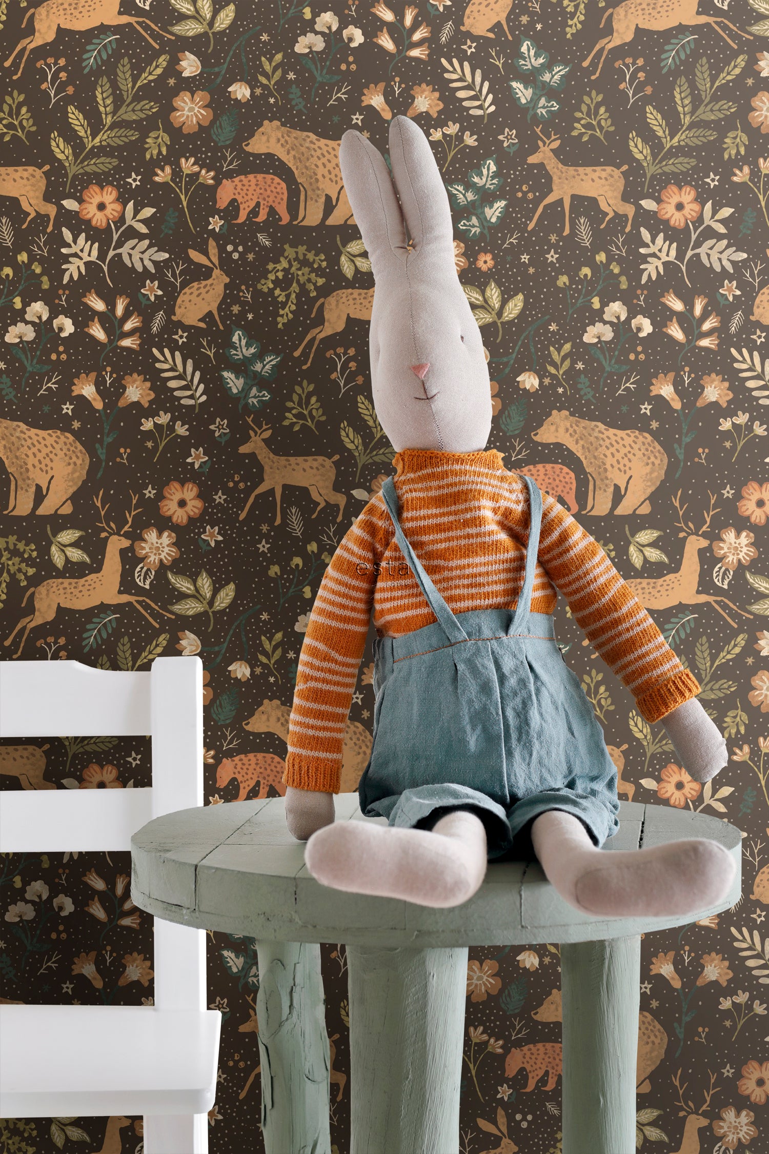 Papier peint forêt avec des animaux de la forêt marron et beige - 53 cm x 10.05 m - ESTAhome - 3