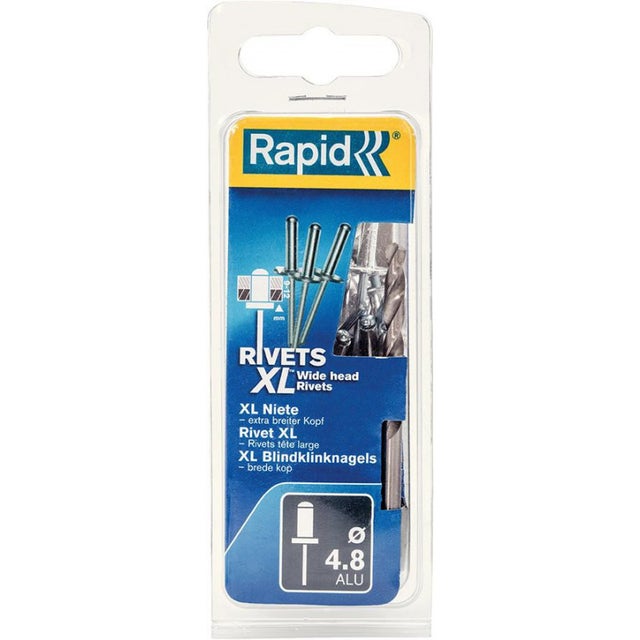 Rivet aveugle, aluminium Ř 48 x 12 mm + Foret 40 Unités Blister Rapid