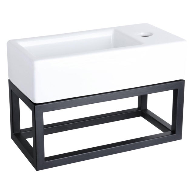 Differnz Ravo Lavabo compact - 38.5x18.5x9.5cm - 1 trou de robinet à droite - céramique blanc - 3