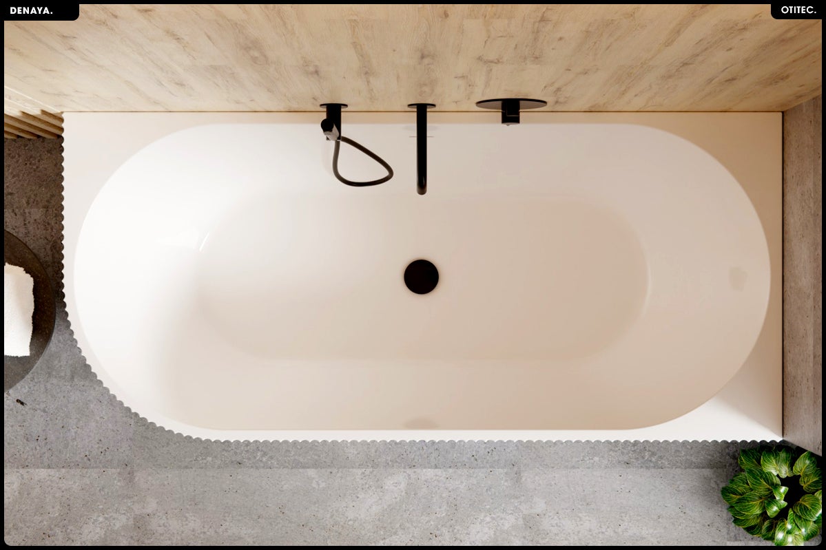 Bañera asimétrica - 150 x 75 cm - Derecha - Con sifón Cromado - Patas - INCLUIDAS - DENAYA - 4
