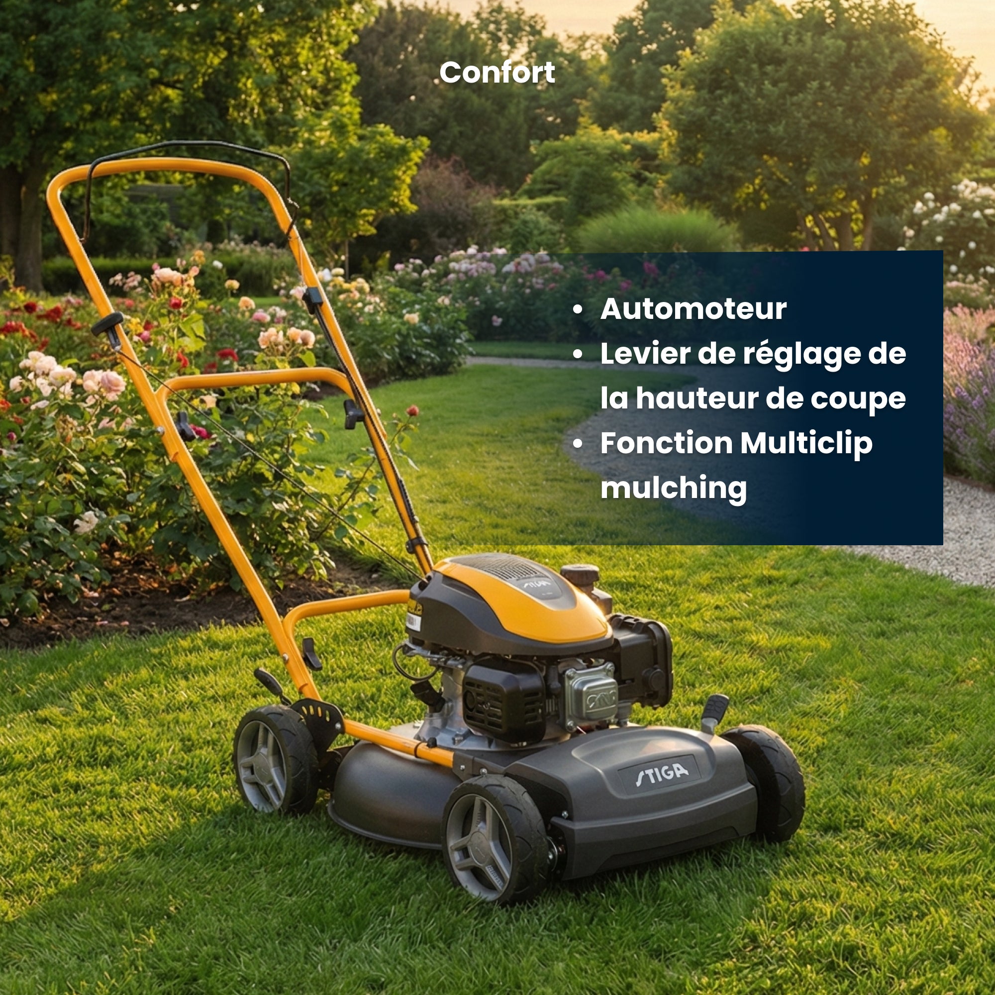 STIGA Multiclip 47 Tondeuse Thermique Poussée 123 cc 45 cm de Coupe Système Mulching Guidon Pliable - 6