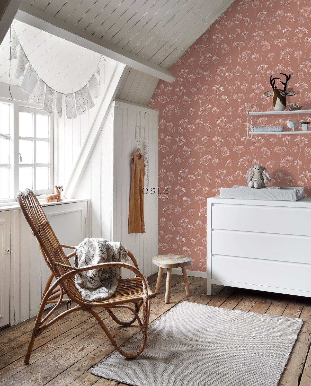 Papier peint ombelles terracotta et blanc - 53 cm x 10.05 m - ESTAhome - 4