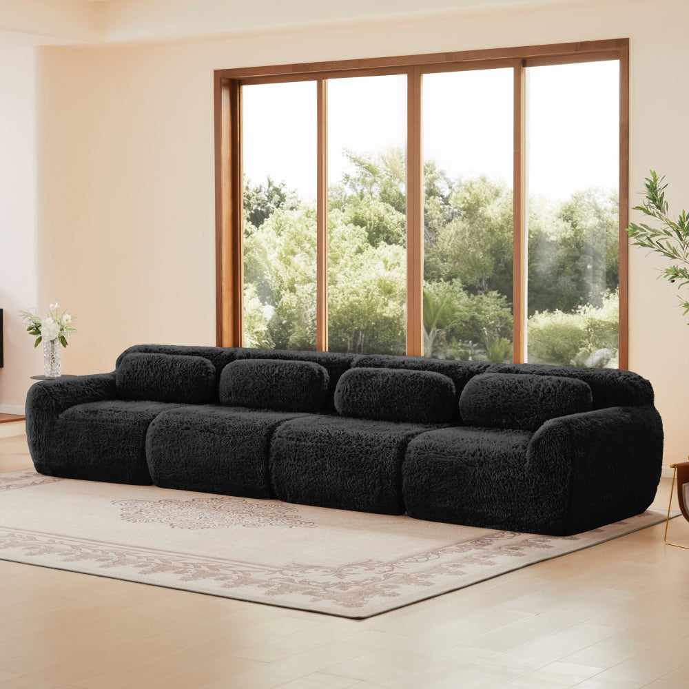 Sofa 4-osobowa, modułowa, plusz premium, pakowana próżniowo, z poduszkami