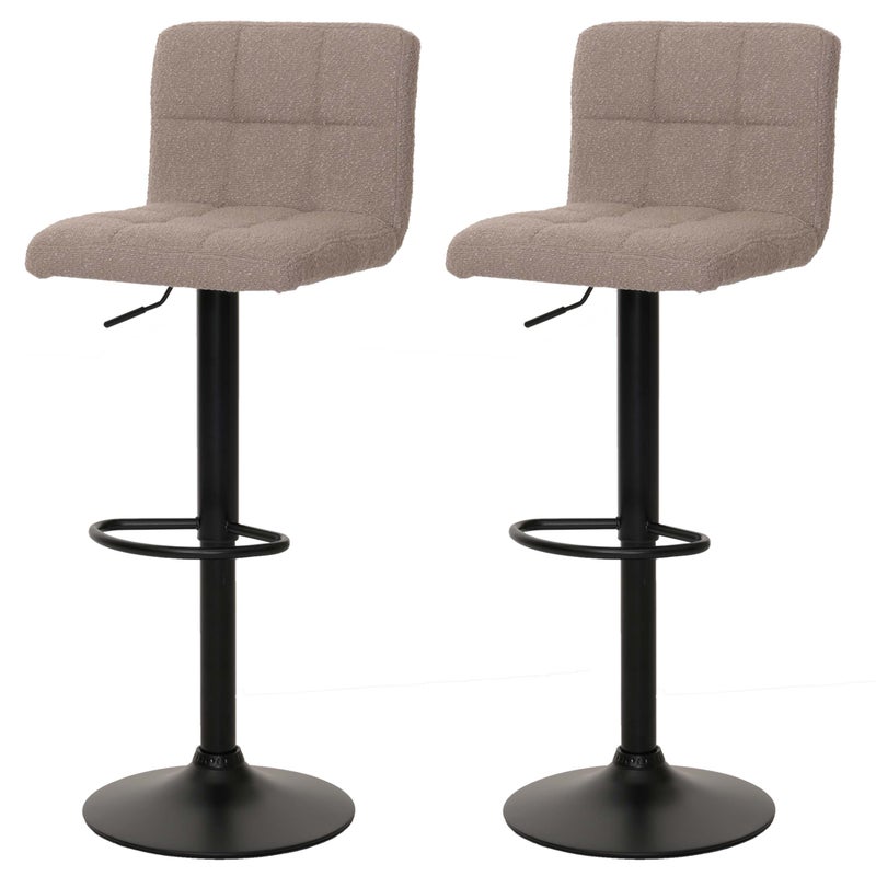 Zestaw 2 stołków barowych HWC-G87, stołek barowy, obrotowy z regulacją wysokości, tkanina Boucle (450g/m²) MVG ~ taupe