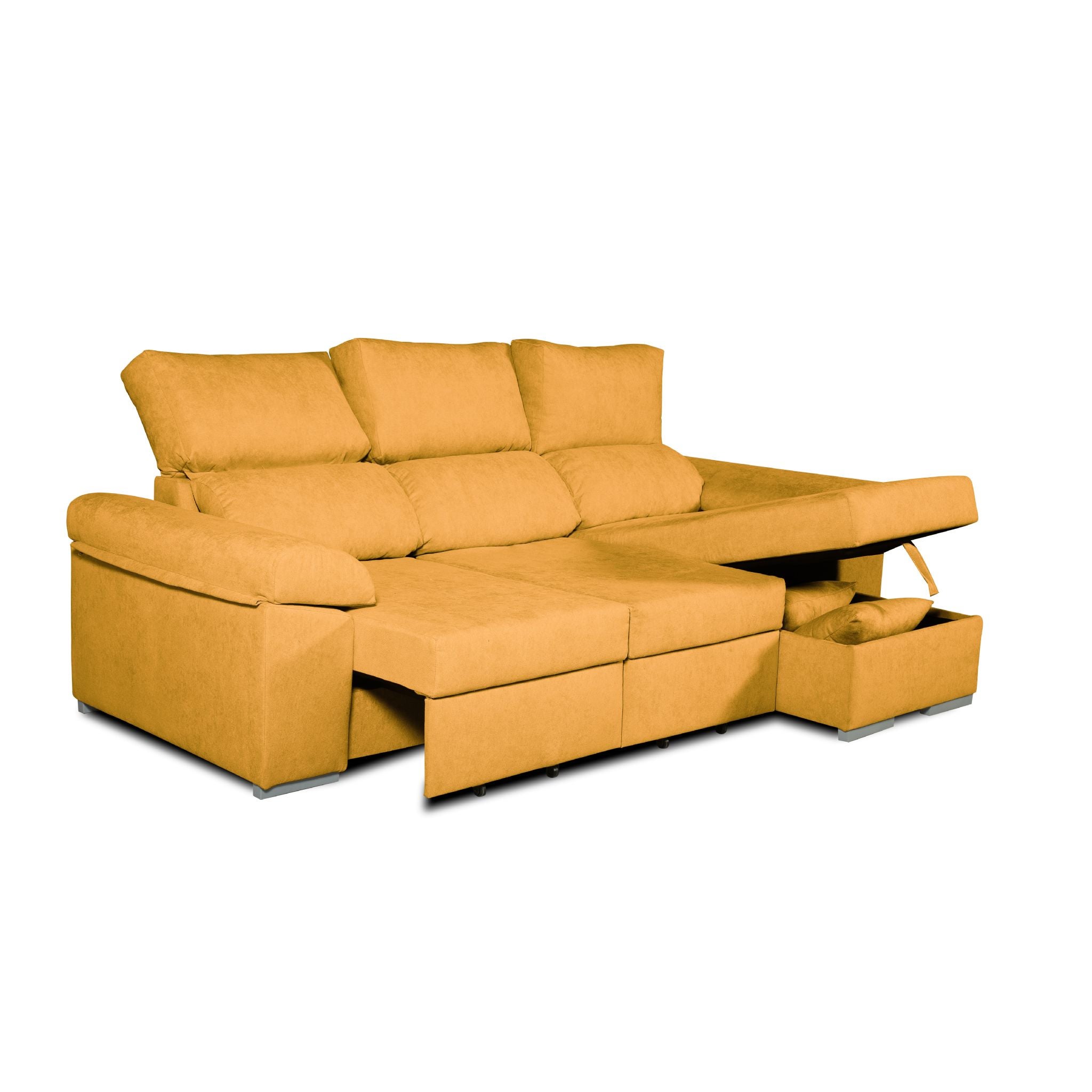 Sofa esquinero chaiselongue convertible en cama darg derecha 235x148 cm mostaza tejido con sistema acualine tanuk