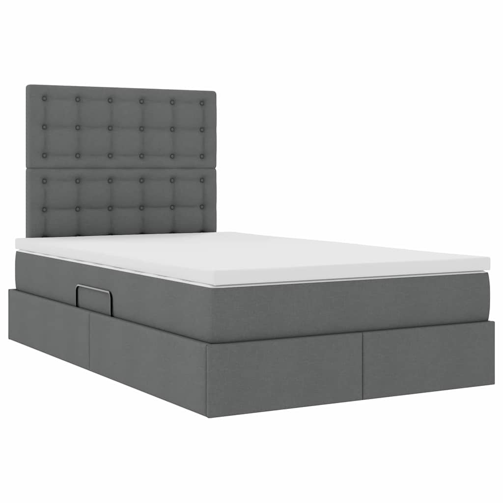 Lit avec rangement et matelas gris foncé 120 x 200 cm tissu - 5
