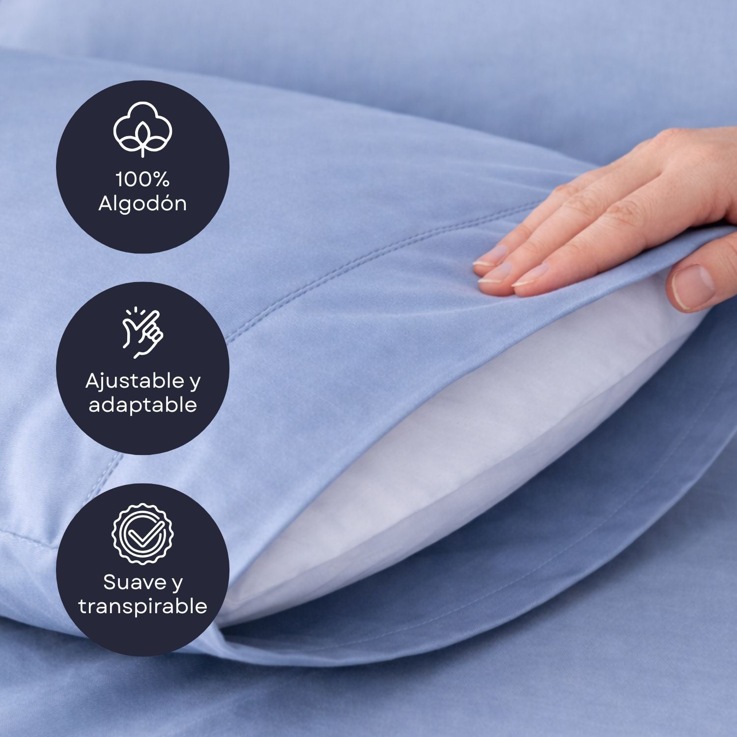 Funda Almohada Azul 150cm - 100% Algodón - Donegal Collections - 6