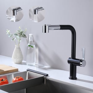 Cecipa max Mitigeur de Cuisine Extractible - Robinet Cuisine à 2 Jets 360 Rotatif - Mitigeur Evier avec Douchette Noir + Galvanique,EU Modèle