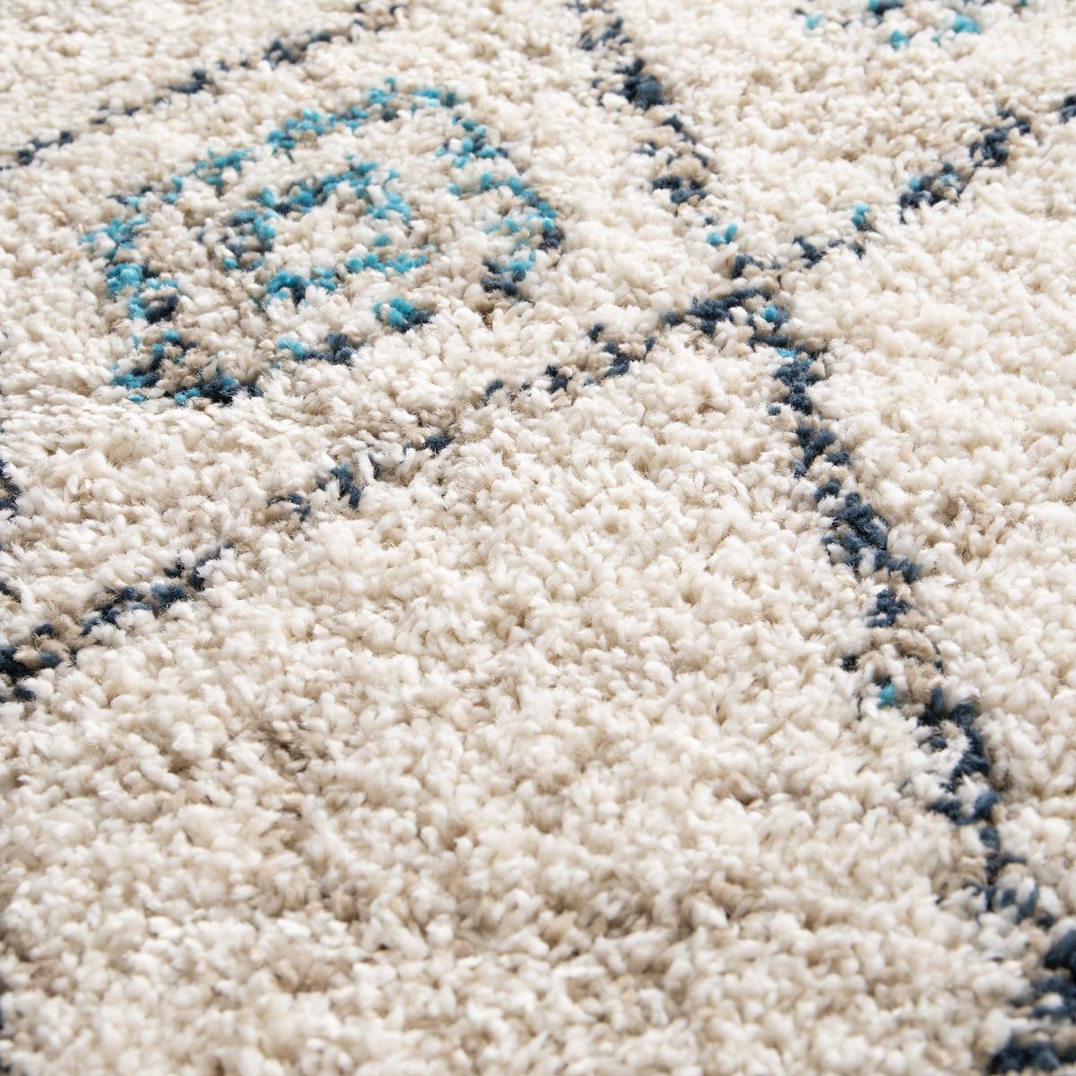 Tapis shaggy 160x230 rectangle tissé crème et bleu motif berbère AMORE 2 - 3