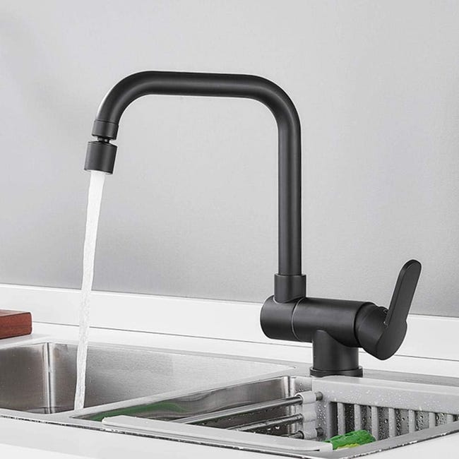 Czarny składany kran kuchenny, mosiężny składany kran mieszaczowy do ciepłej i zimnej wody, obrotowy zlew kuchenny o 360 stopni