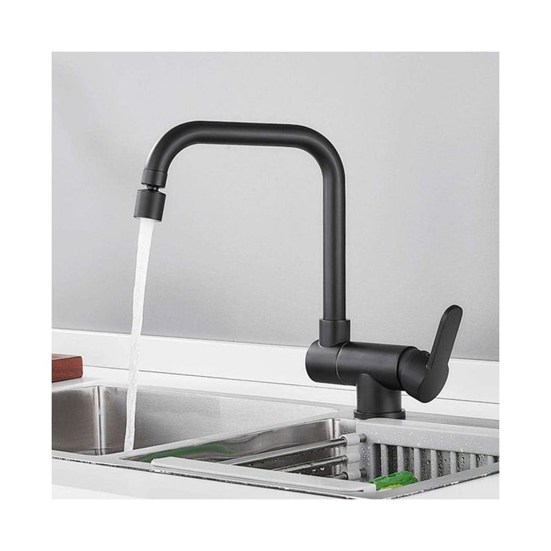 Czarny składany kran kuchenny, mosiężny składany kran mieszaczowy do ciepłej i zimnej wody, obrotowy zlew kuchenny o 360 stopni