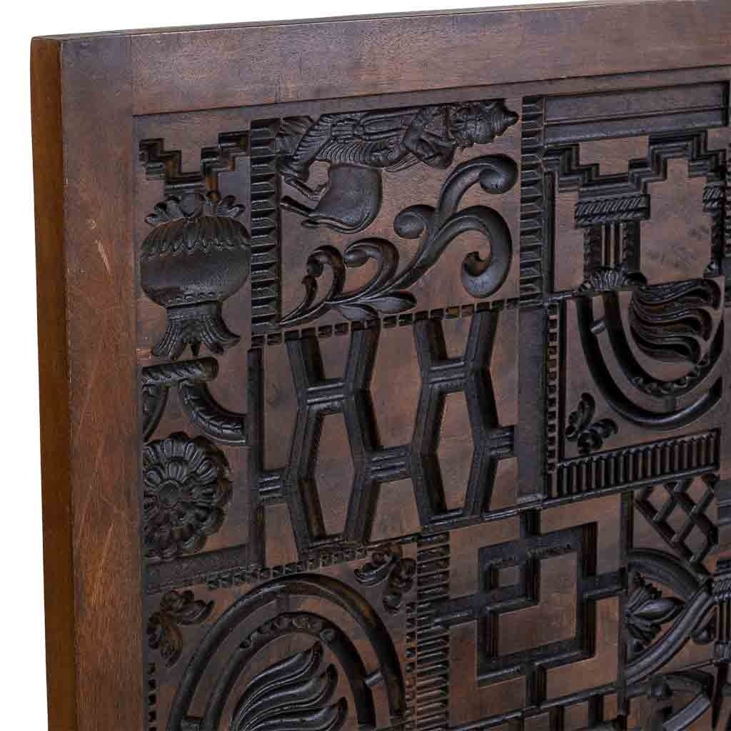Testiera in legno marrone intagliata a mano 160x3x120h cm - 5