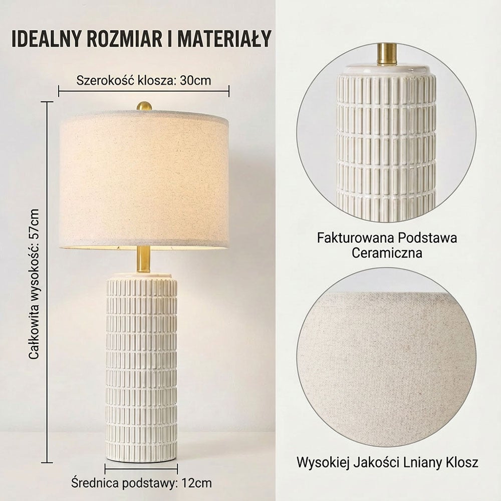Zestaw 2 lamp stołowych ceramiki lampy stołowe pilot zdalnego sterowania i żarówka E27 do salonu,lampki nocne LED i lnianym kloszem dekoracji - 3