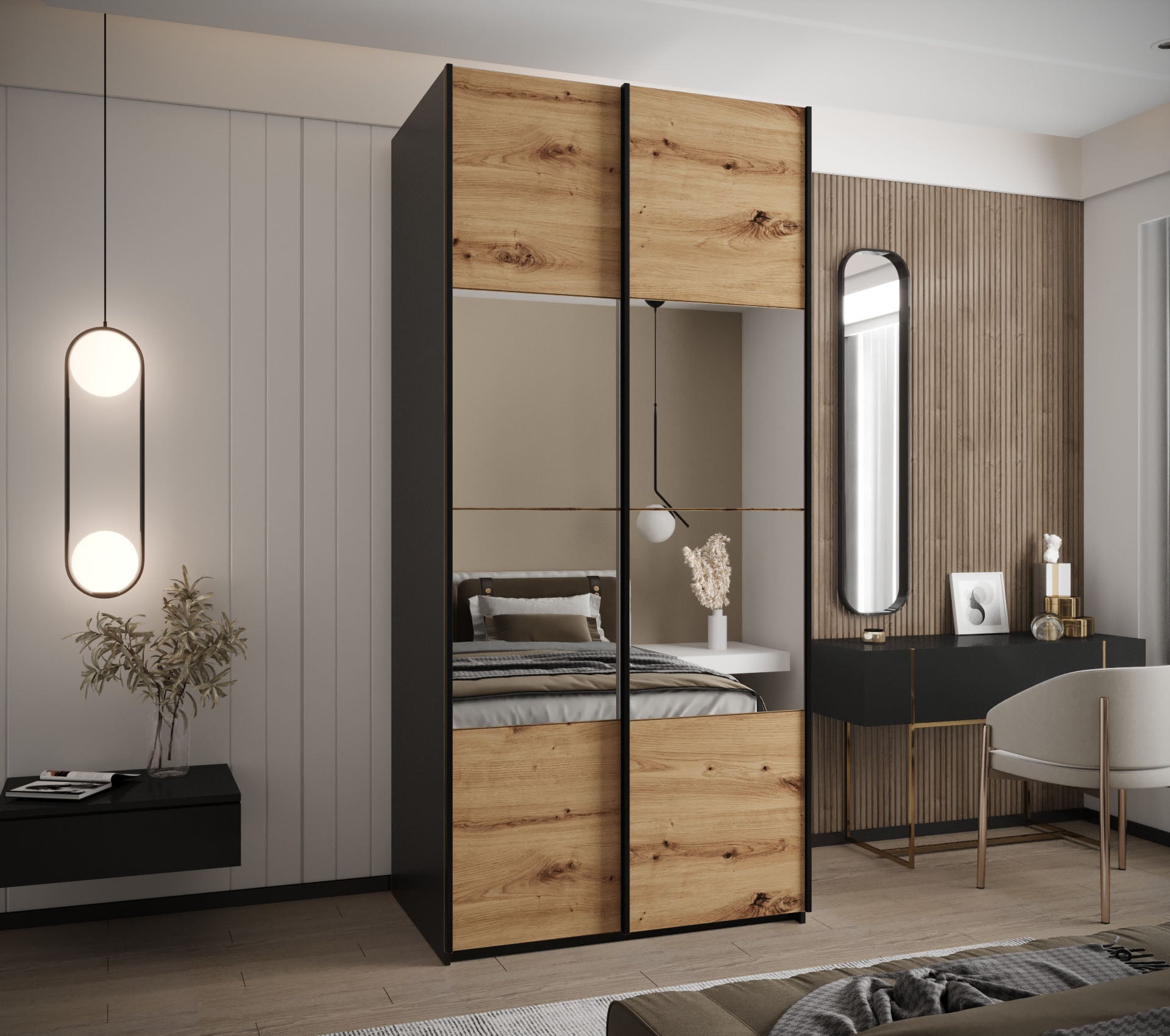 Szafa przesuwna wysoka Lux 4 100 x 64 x 245,5 cm czarny + artisan + u. czarny - Abiks Meble - 2
