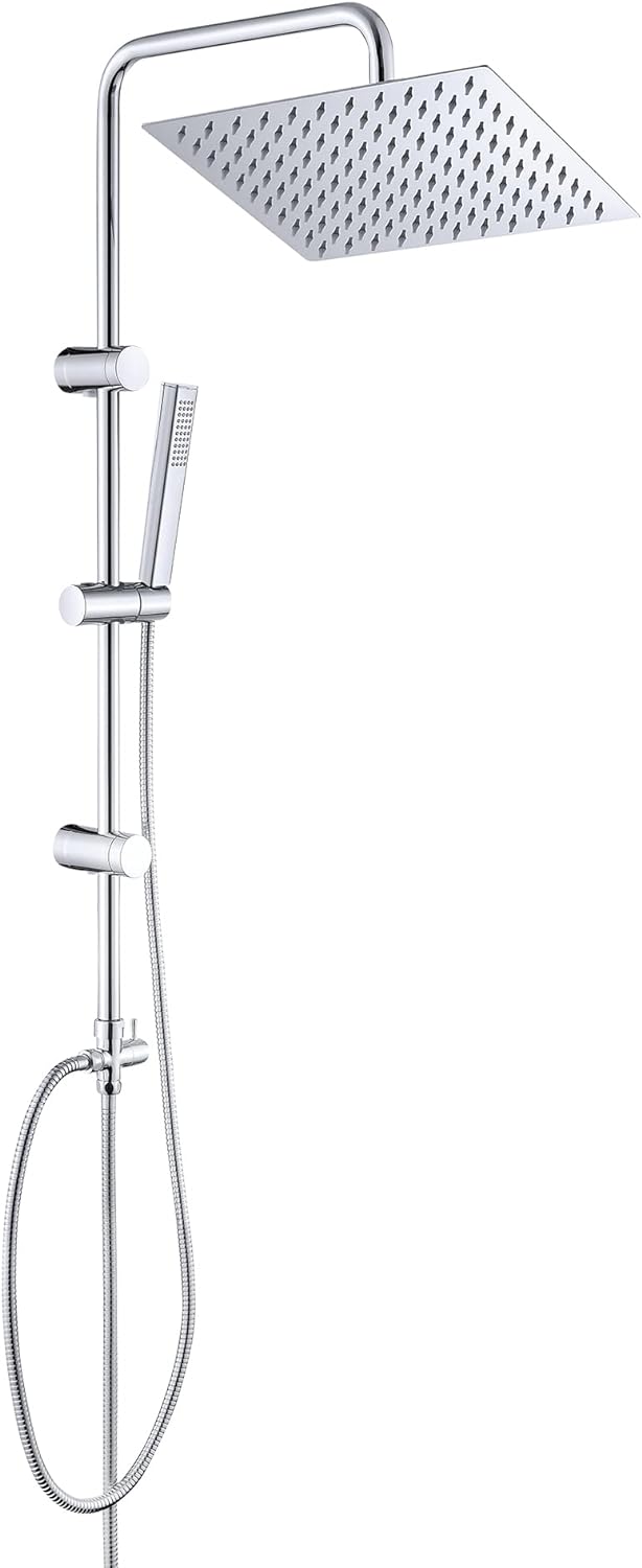 Kit Douche Murale Gris Acier Inox - Pommeau Pluie + Douchette - Rozin - Neuf