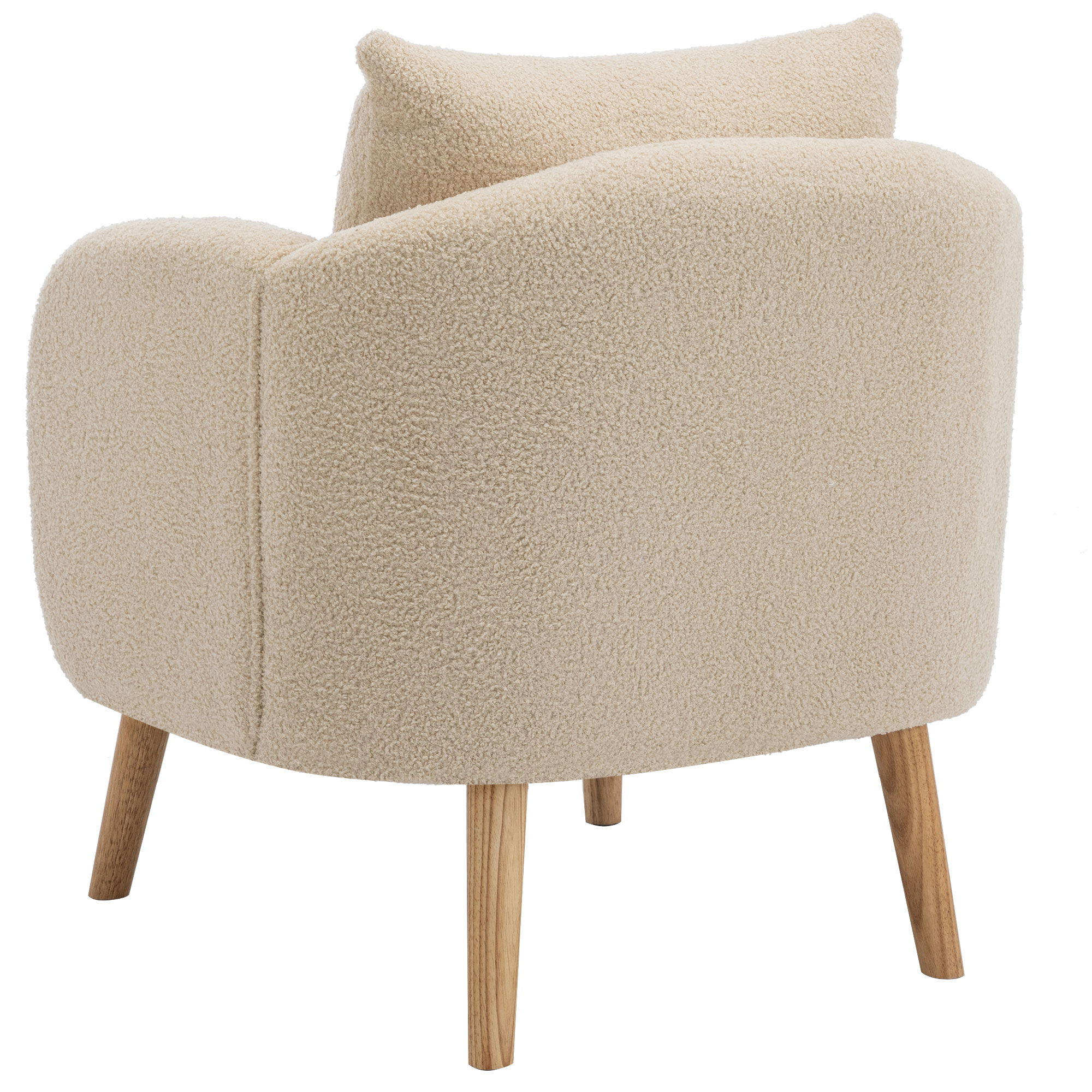 Fauteuil en tissu bouclette avec coussin épais - pieds en bois massif - beige - 7