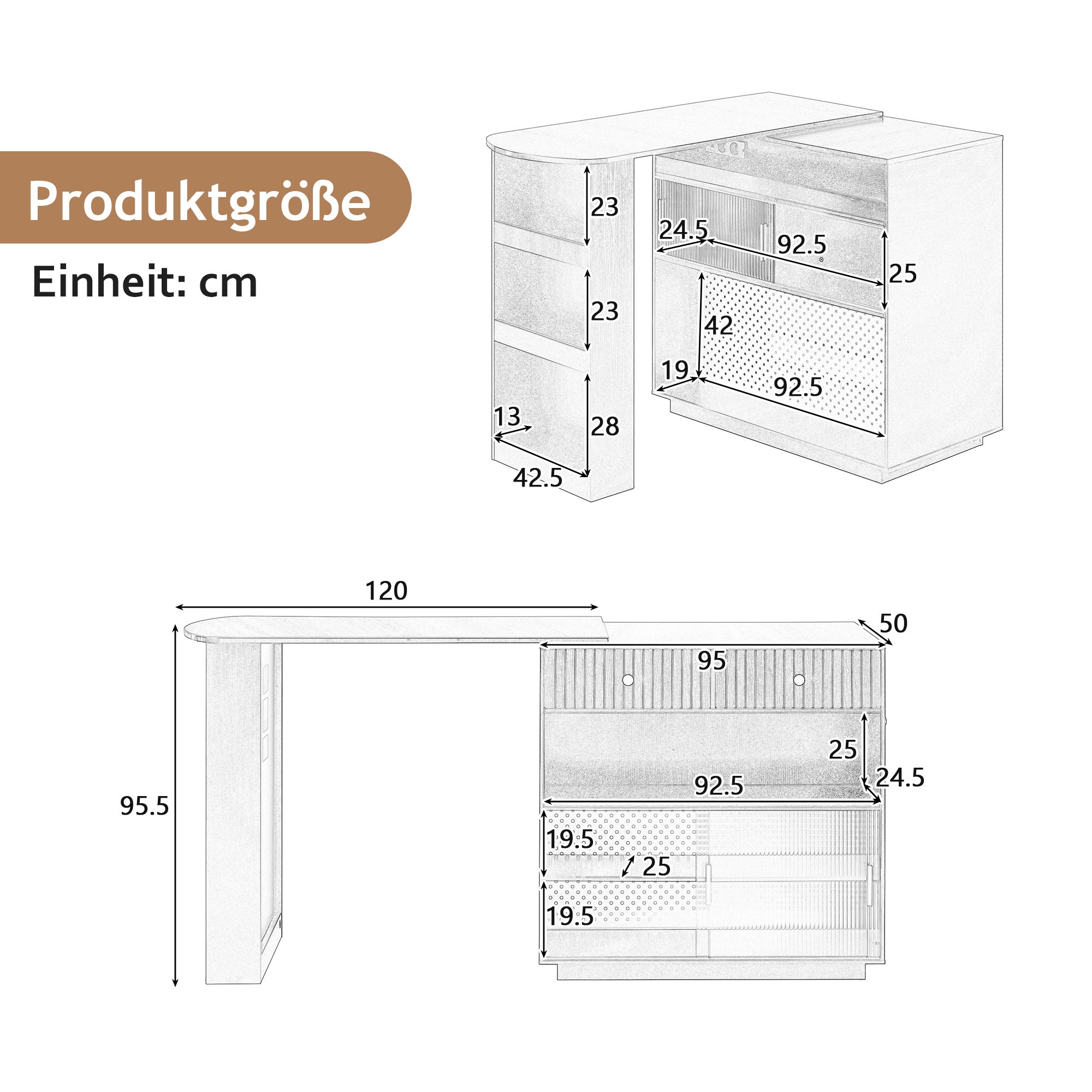 Meuble de bar de cuisine extensible - et rotation à 360° - avec prise - avec espace de rangement et éclairage LED - avec étagères latérales - Blanc - 4