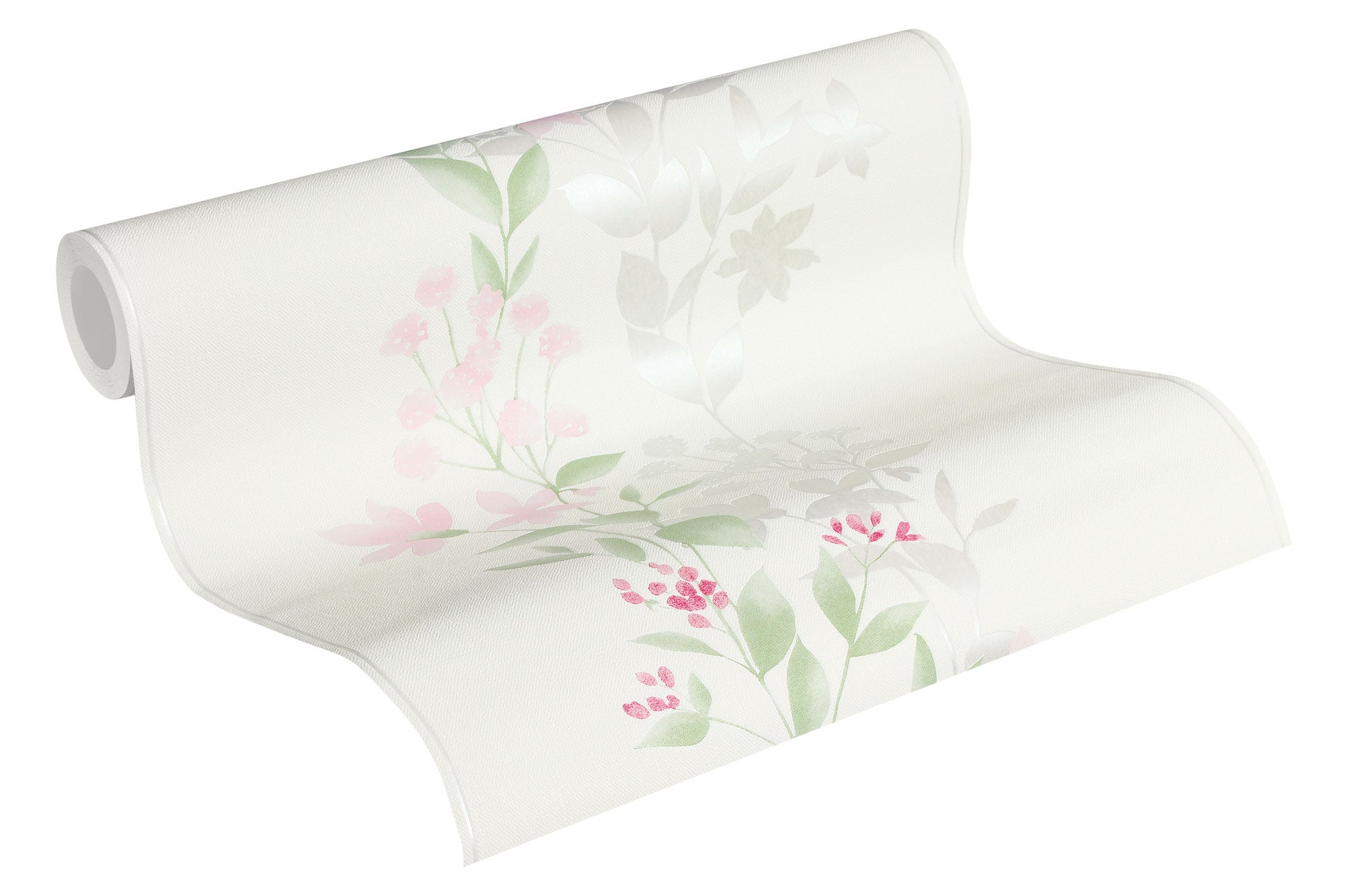 Papel pintado verde, rosa, rojo y gris Papel pintado flores y hojas para interior elegante Papel pintado vinílico con estampado floral - 3