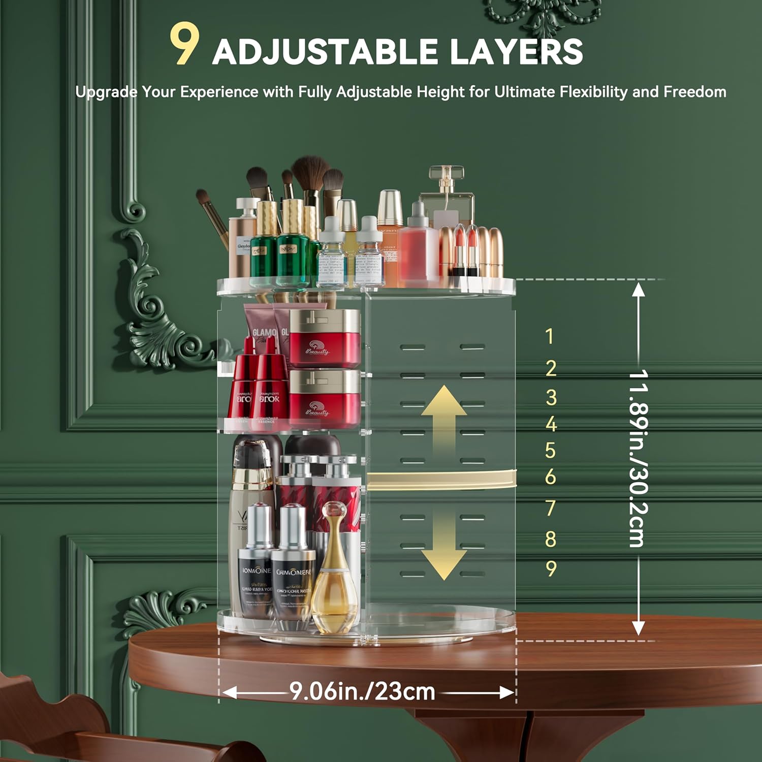 Cet organisateur cosmétique rotatif à 360° est idéal pour ranger les cosmétiques, les produits de soin et les parfums. Il est transparent. - 4