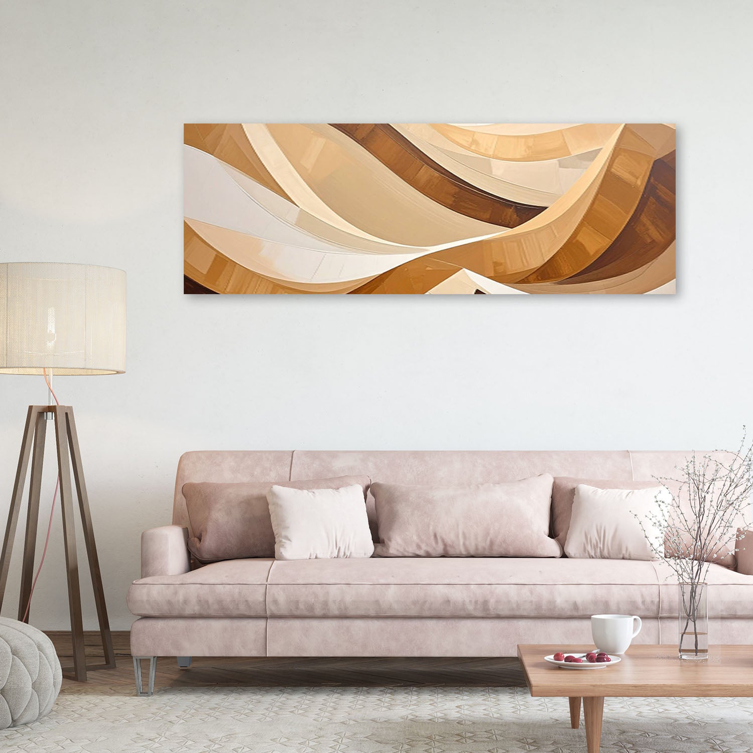 Obraz do salonu sypialni biura loftu, Abstrakcyjne fale pastelowy beżowy 90x30 - 2