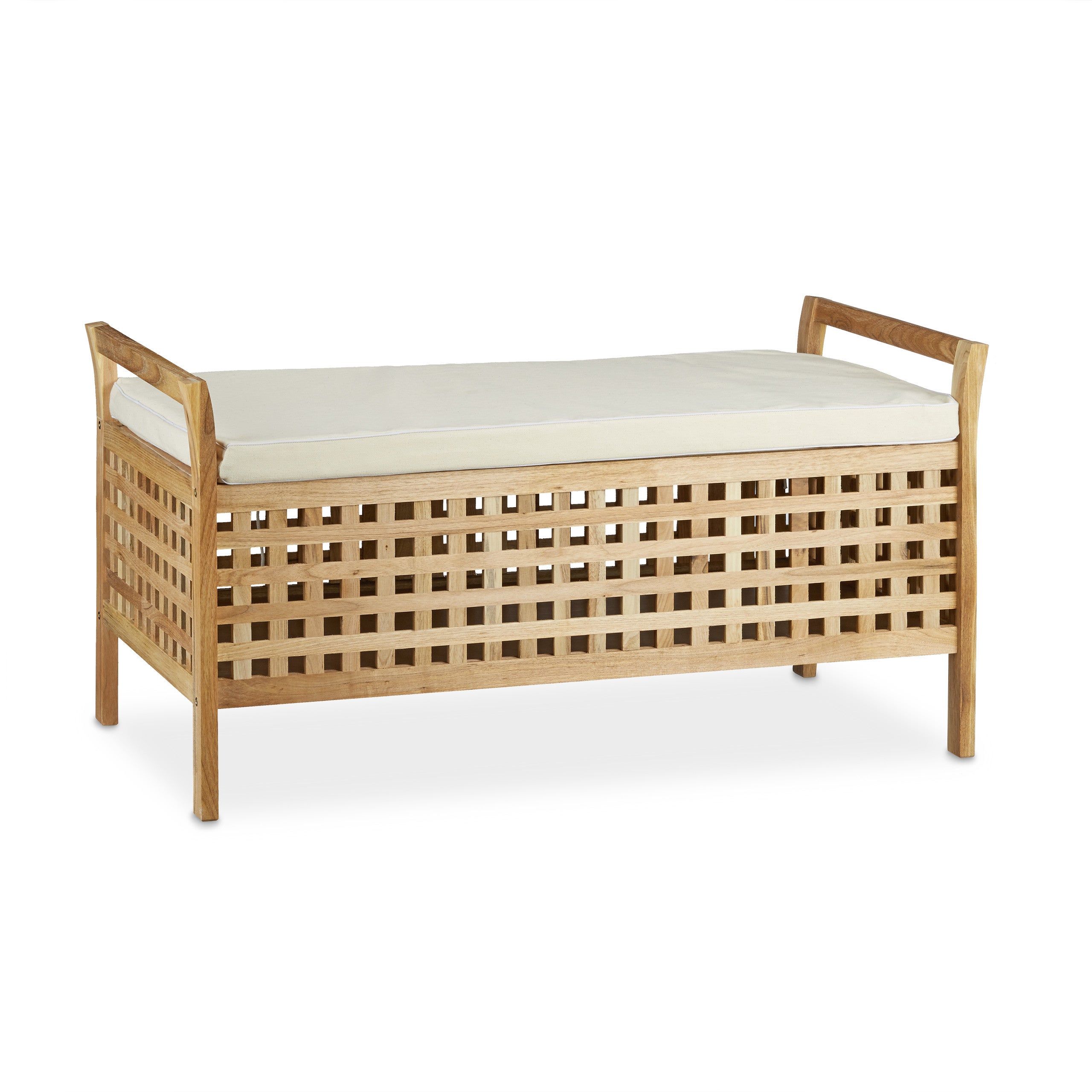 Cassapanca Contenitore, Panca in Legno, Cuscino, Camera da Letto, Ingresso, Porta Giochi, Naturale bianco, Relaxdays - 3