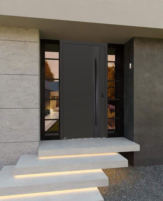 Puerta Pivotante de Seguridad en Aluminio Composite Negro con Perfil Encastrado en el Lado del Tirador - Medida 130x250 cm-Apertura Derecha