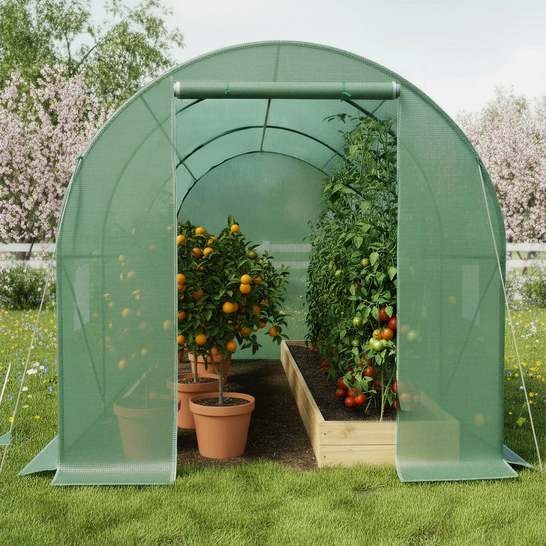 Serre tunnel en plastique 7 m² 343 x 200 x 200 cm avec cordes et piquets inclus TECTAKE - 2
