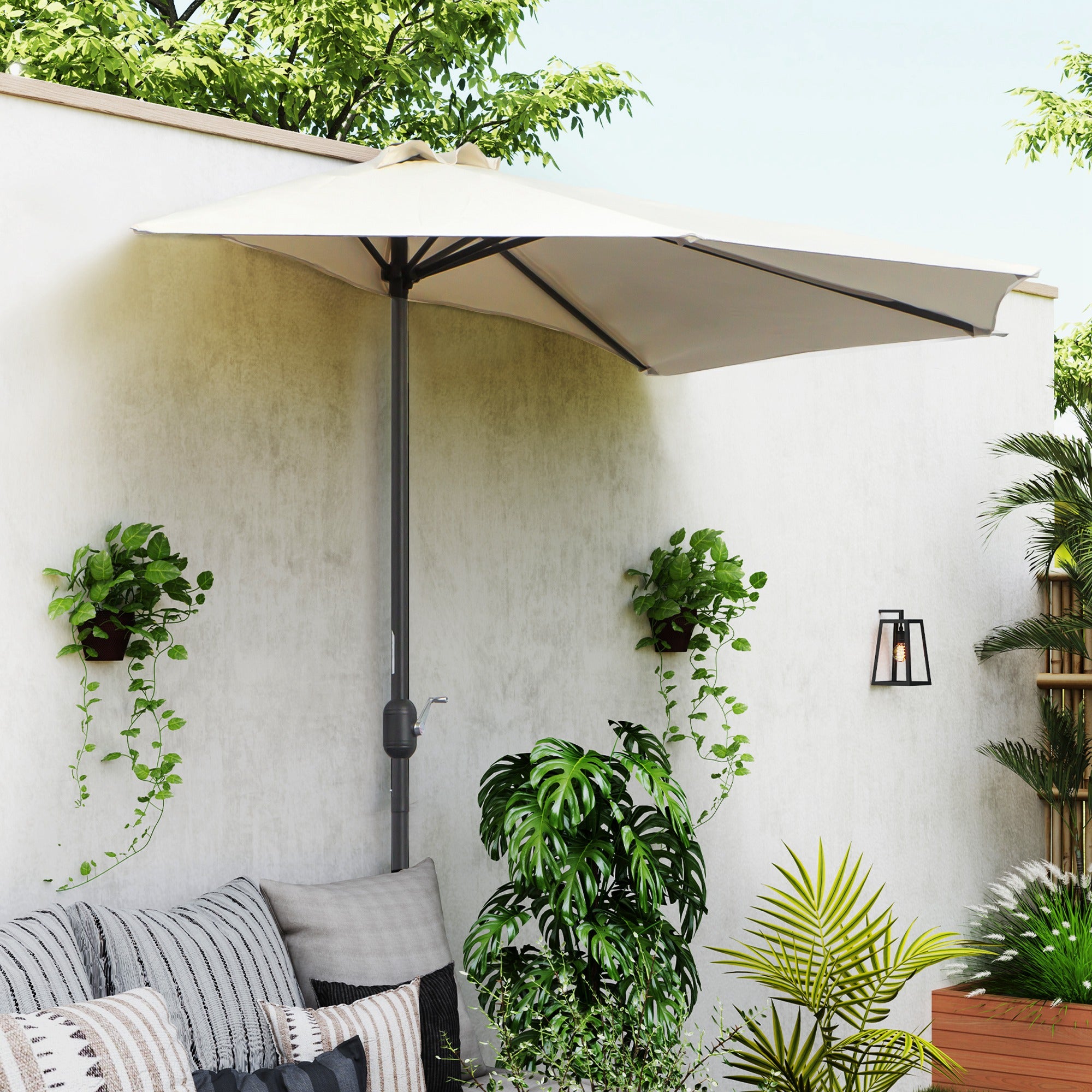 Parasol de Terrasse 360 cm avec Manivelle Gris - Ciel & terre Commerce