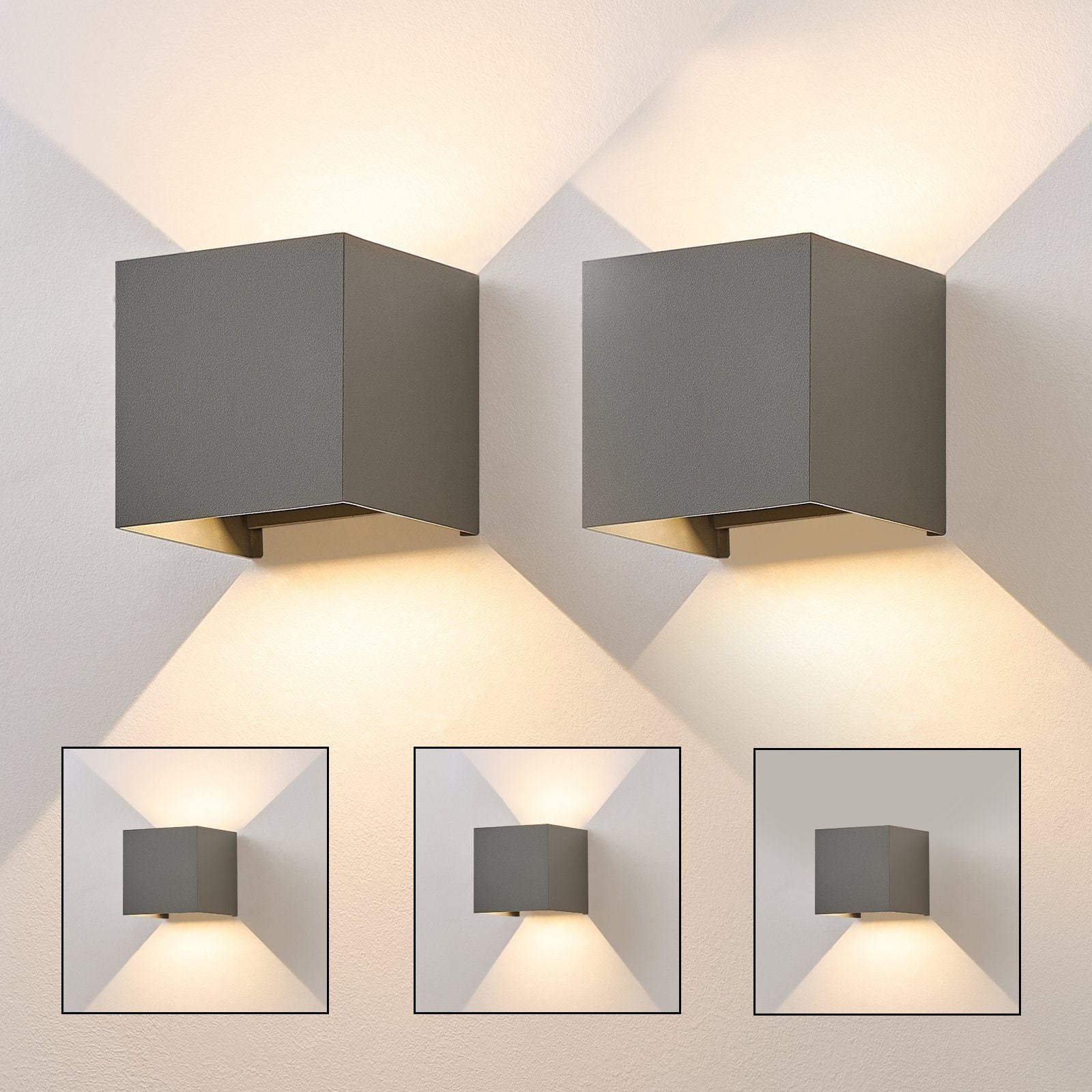 NETTLIFE Kinkiet LED 5W, 2 sztuki - szary kinkiet zewnętrzny/wewnętrzny, regulowana podwójna wiązka wodoodporna IP65 230V 3000K