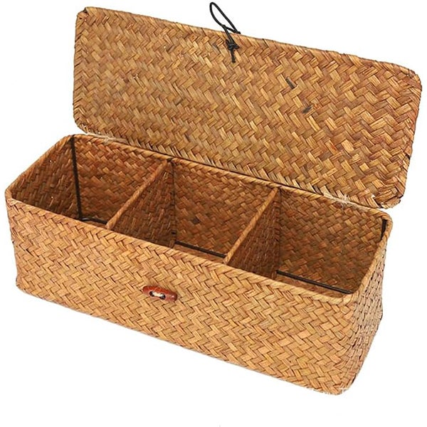 Organizer Kwadratowy 32x12x10cm z Włókna Roślinnego - Pudełko Trio Case z Pokrywką Chroniącą przed Kurzem (Toaleta/Biuro)