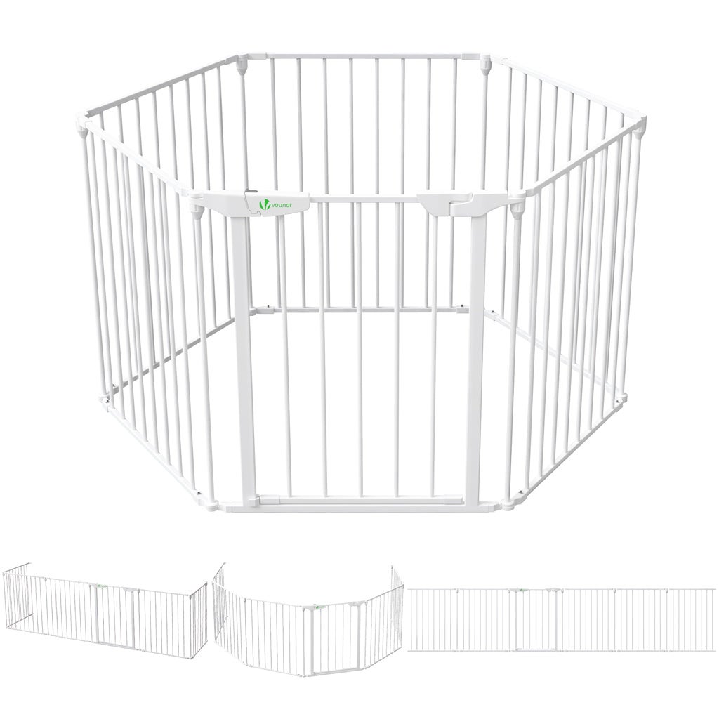 Vounot barrera de seguridad para chimenea preensamblada, parque recinto para perro plegable 6 paneles, 375x74 cm, blanco