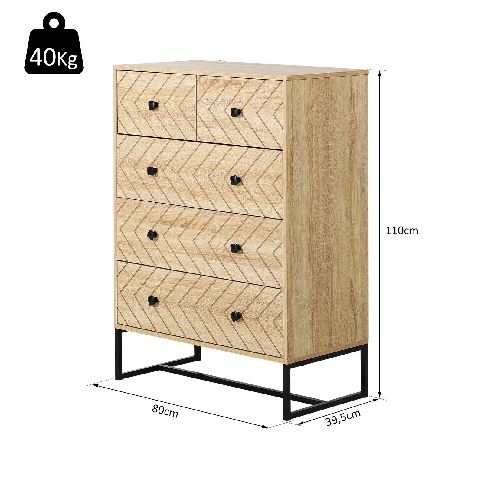 Armario Auxiliar HOMCOM MDF, Tablero de partículas, Metal Color de madera natural 80x39.5x110 cm - 4