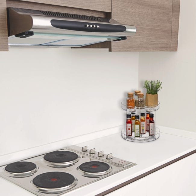 Portaspezie Girevole In Bambù - 2 Livelli, 19.5x24.5 Cm, Per Cucina E Bagno - Foto 6