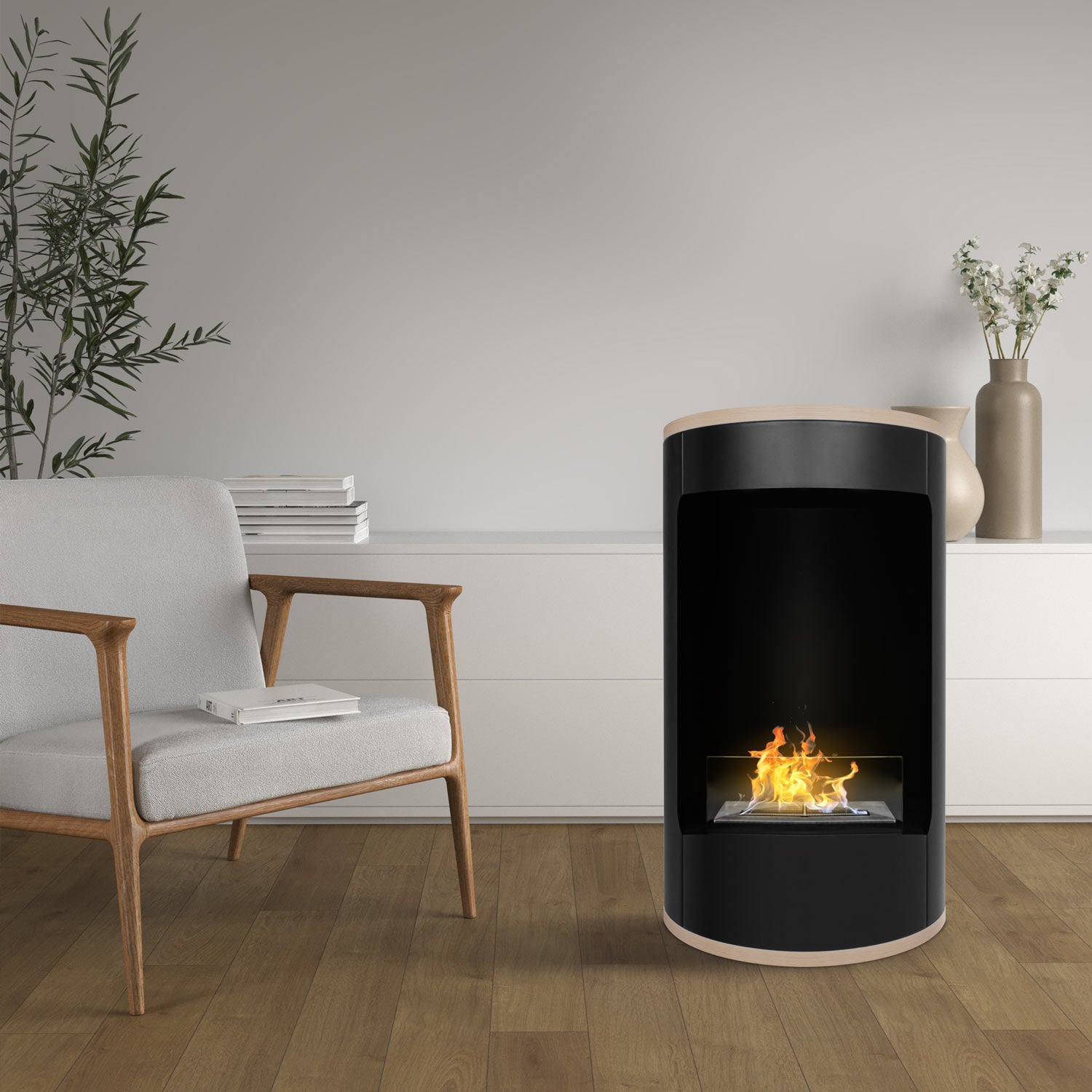 Ottaviano - Chimenea de bioetanol de suelo con doble estante de melamina, ø 40xH67,5 cm color negro - 8