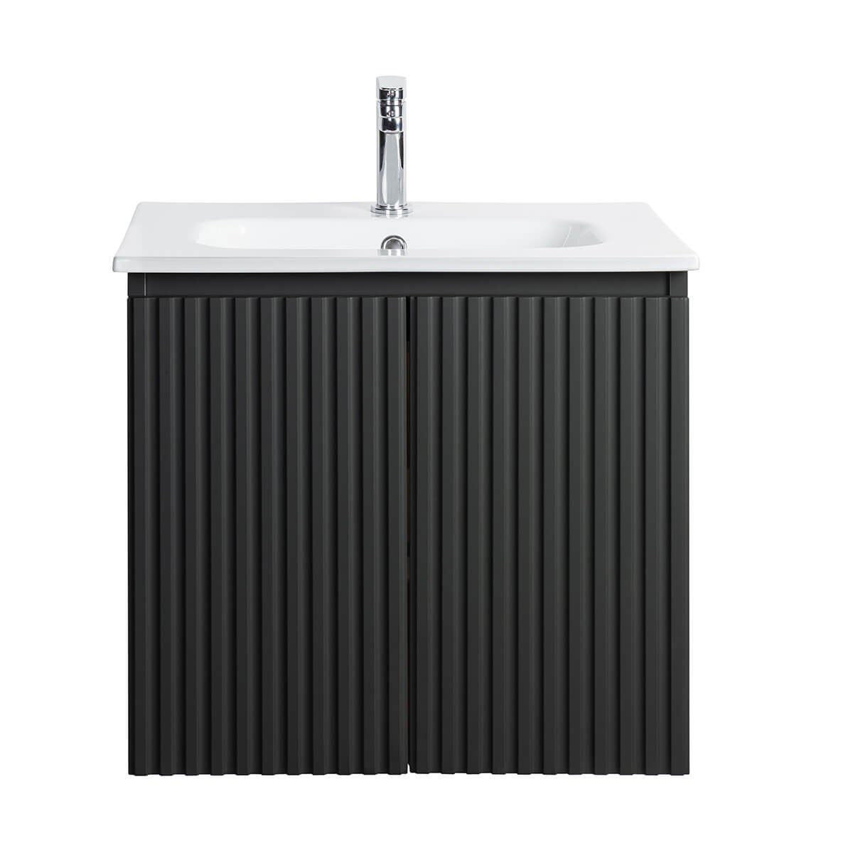 Meuble Prémonté sous vasque Gris 2 portes strié 60CM LINEA - 3