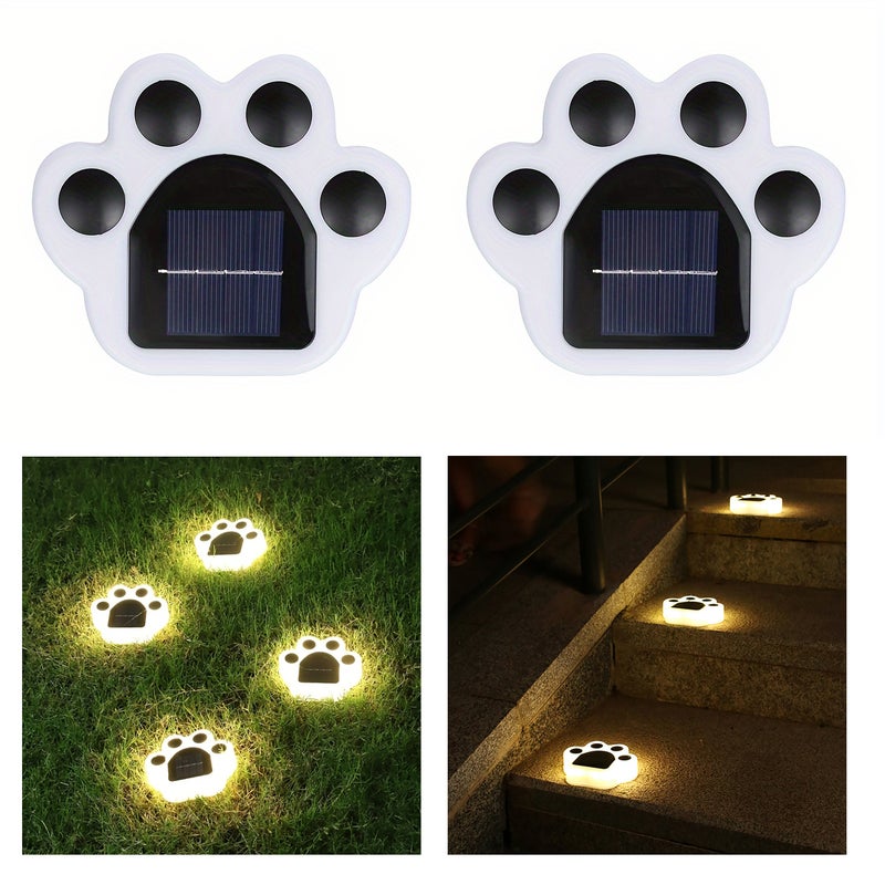 Zestaw 2 lamp solarnych z odciskami łap zwierząt domowych, kota i psa, solarna lampa ścieżkowa, wodoodporna lampa trawnikowa LED