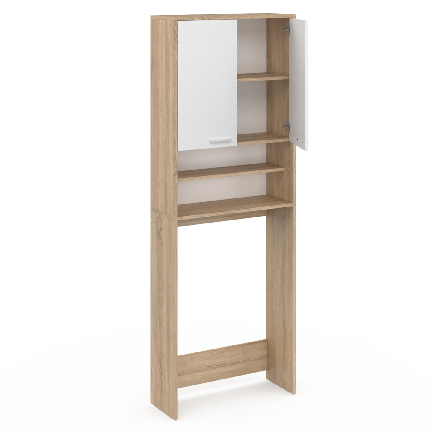 Meuble étagères de rangement dessus machine à laver et WC WALLIS blanc et hêtre - 4