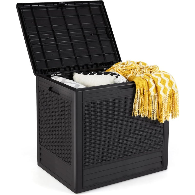 Wodoodporny Pojemnik Ogrodowy 96 l, Zewnętrzny z HDPE, Zamykany na Klucz, Podnośnik Gazowy, Uchwyt, Nośność 80 kg (Brązowy, 58 x 44 x 54 cm | 96 l)