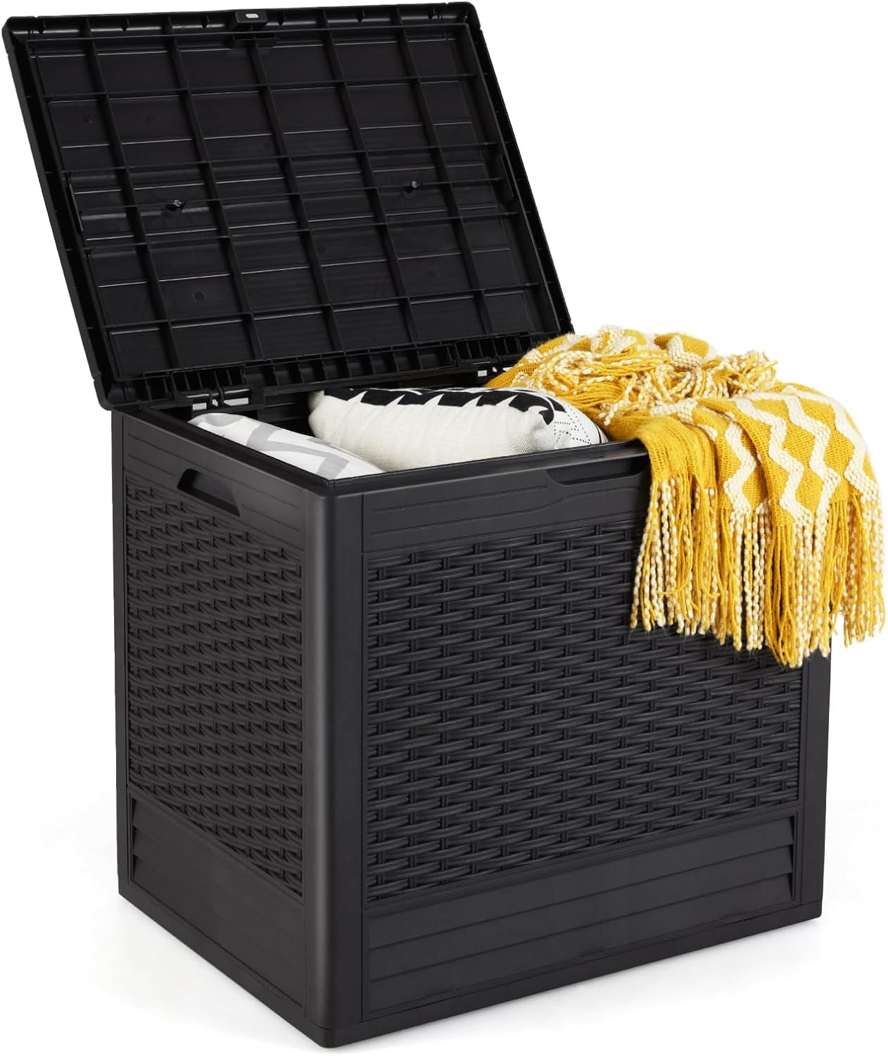 Wodoodporny Pojemnik Ogrodowy 96 l, Zewnętrzny z HDPE, Zamykany na Klucz, Podnośnik Gazowy, Uchwyt, Nośność 80 kg (Brązowy, 58 x 44 x 54 cm | 96 l)