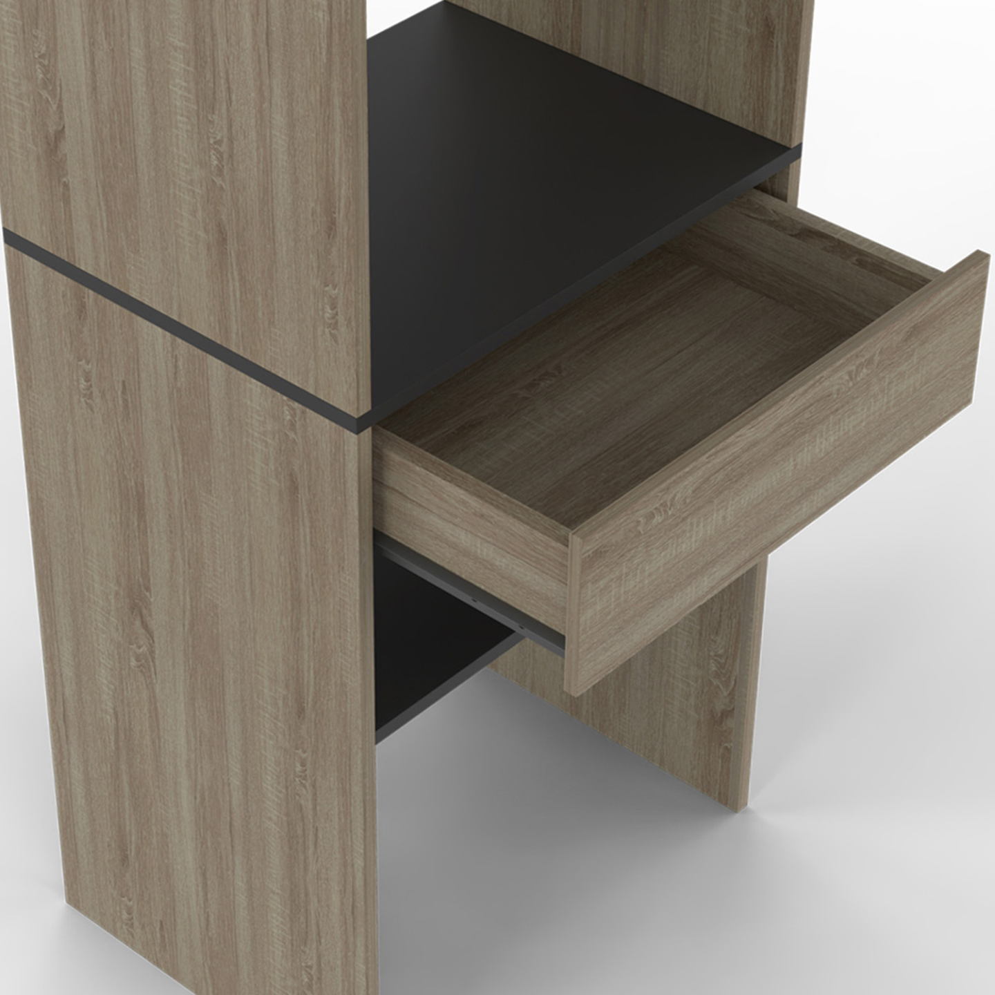 Kit dressing MELINE 160 x 40 x 180 cm hêtre avec étagères noires + tiroir + double penderie - 5