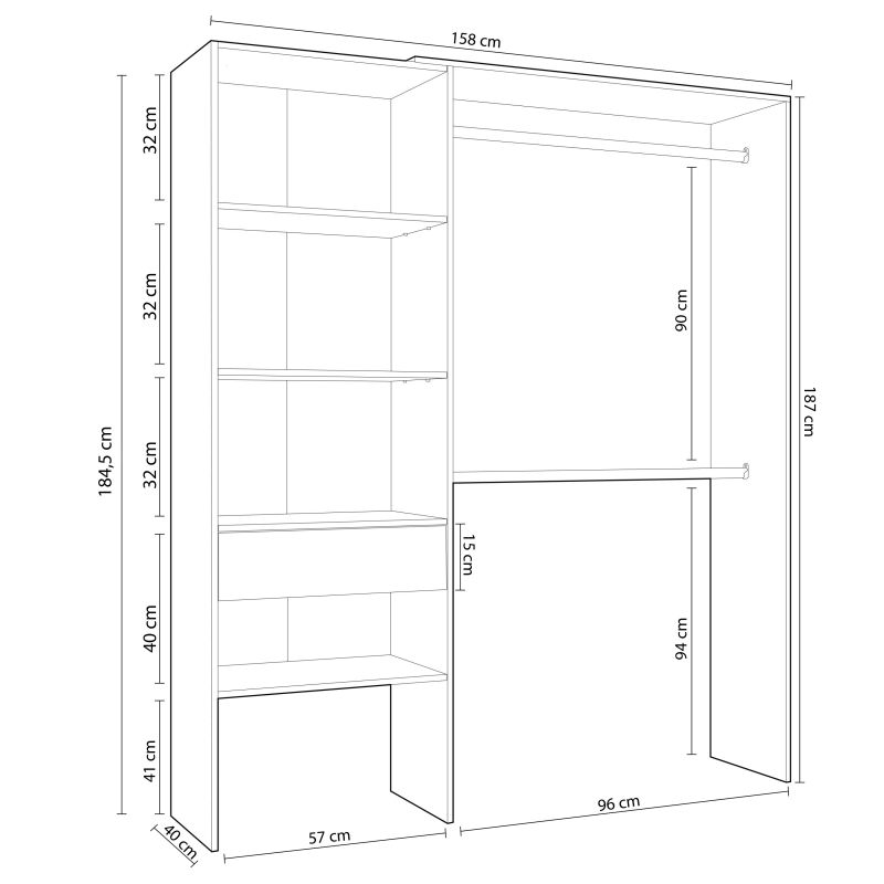 Dressing DRESS - Penderie 2 barres + 3 niches + 1 étagere + 1 tiroir - - 8